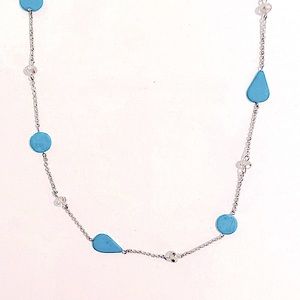 Women’s long silver color necklace turquoise beads